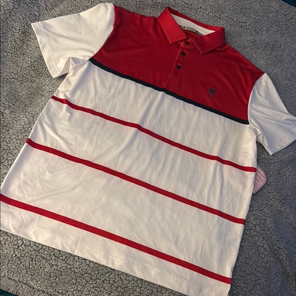 Sporty Red and White Polo Shirt with Striped Design (new, never worn)